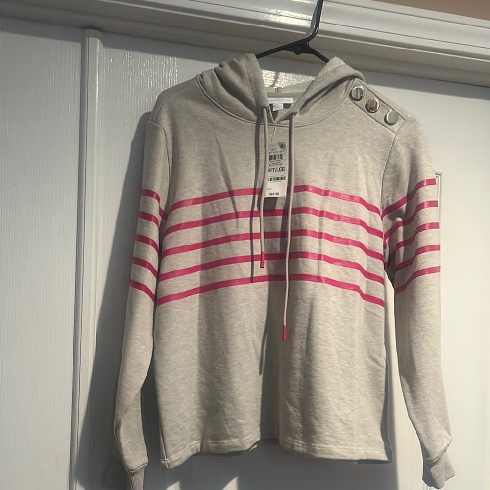 Gray Hoodie with Pink Stripes